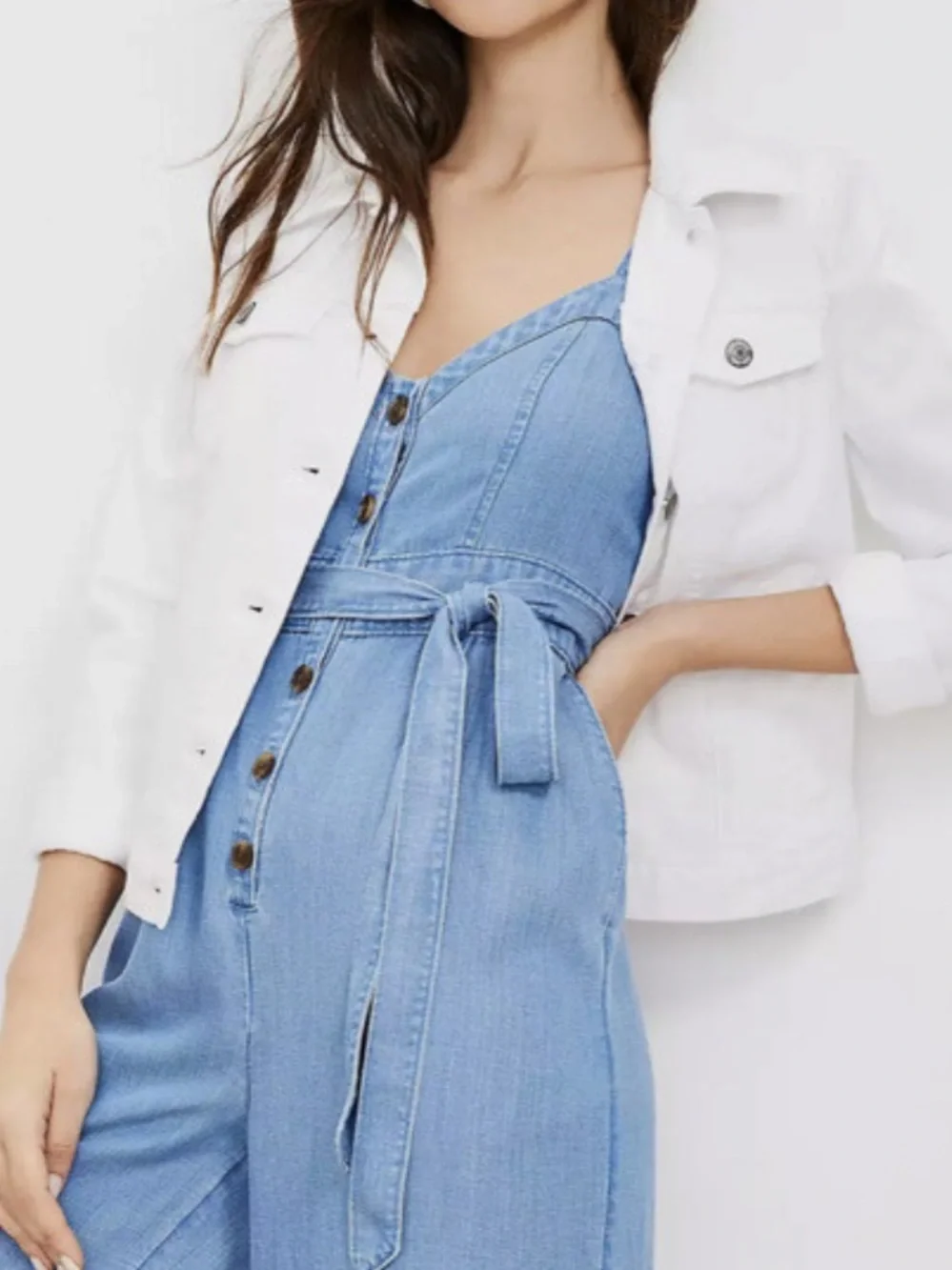 LOFT Belted Sleeveless Wide Leg Chambray Strappy Jumpsuit Women’s SZ 2 in blue